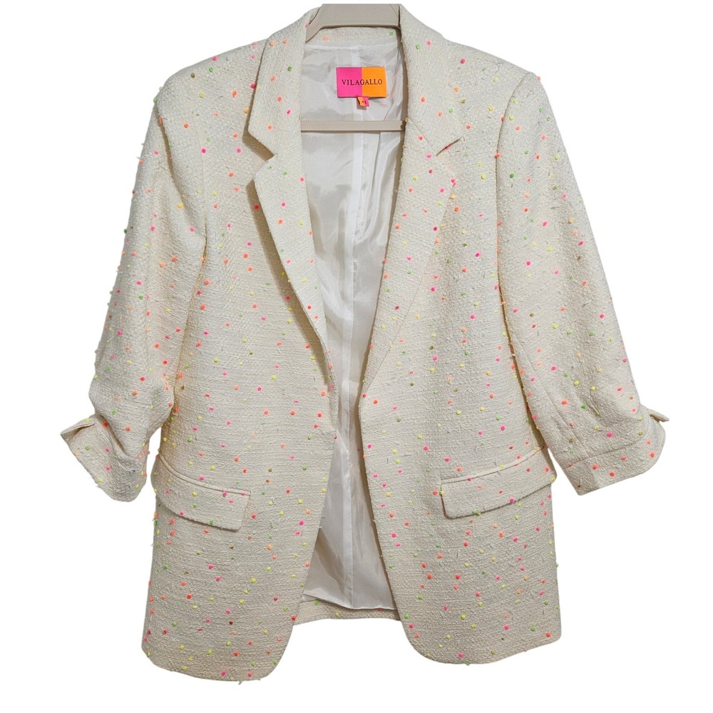 Vilagallo Madrid Spain Designer Tweed Jacket Artsy Luxury Cream Size 42 M